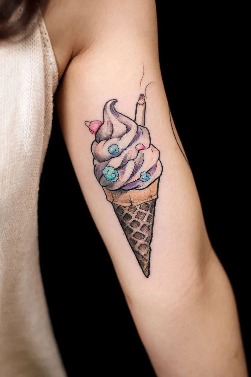 Foto de mujer con un tatuaje de helado