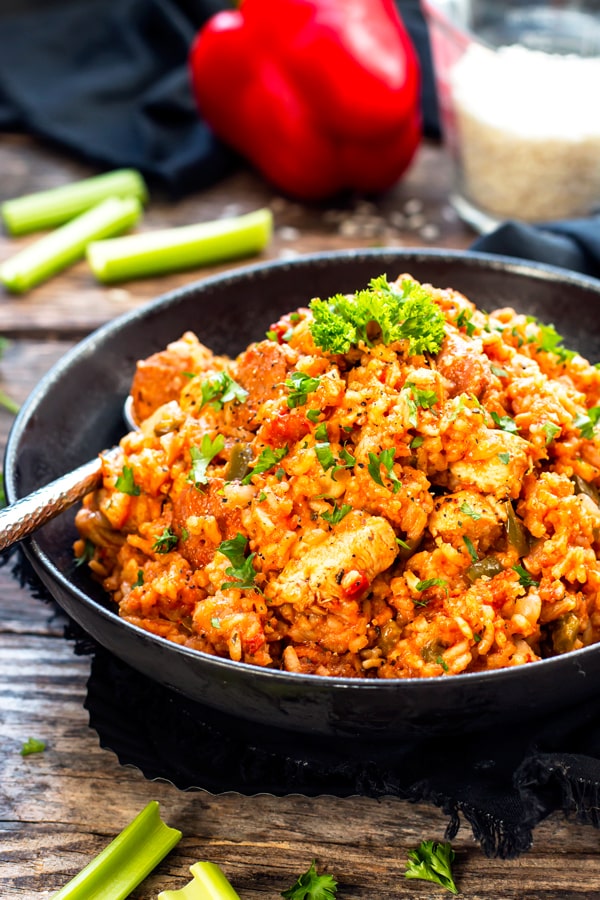 Sausage & Chicken Cajun Jambalaya has all of the flavors of authentic jambalaya. It comes together easily in one pot, is gluten-free and dairy-free for a simple and healthier Cajun dinner recipe