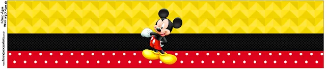 Mickey en Fondo Amarillo con Zigzags y Rojo con Lunares: Etiquetas para Candy Bar para Imprimir Gratis.