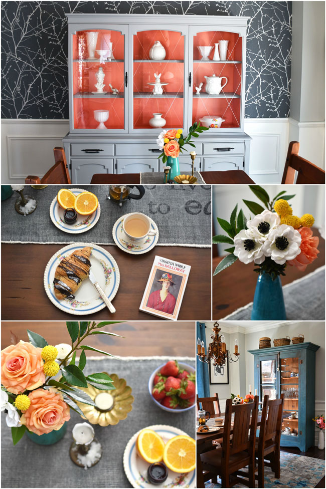 A sophisticated, but still fun dining room makeover in teal, gray and peach