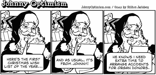 johnny optimism, medical, humor, sick, jokes, boy, wheelchair, doctors, hospital, stilton jarlsberg, santa, wish list, organ donors