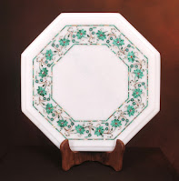 Malakite Table Top in White Marble Inlay Art