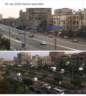 A before and after photo for a street in Heliopolis