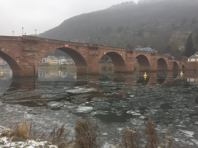 Ice on Neckar River near Heidelberg's Old Bridge