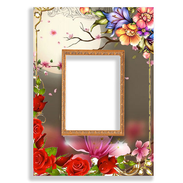Photo Studio Background with Frame and Flower Corner PSD File Free Download