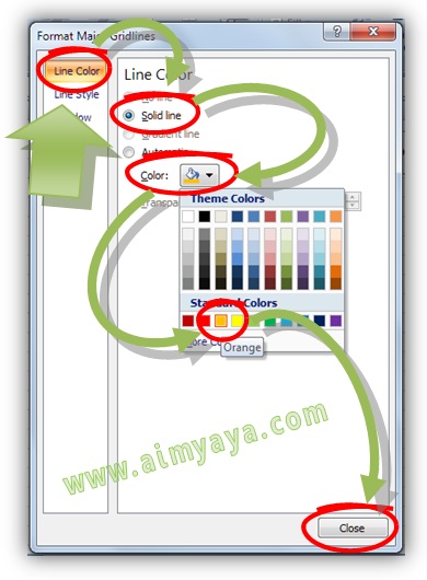 Gambar:  Merubah warna gridlines chart / grafik microsoft excel