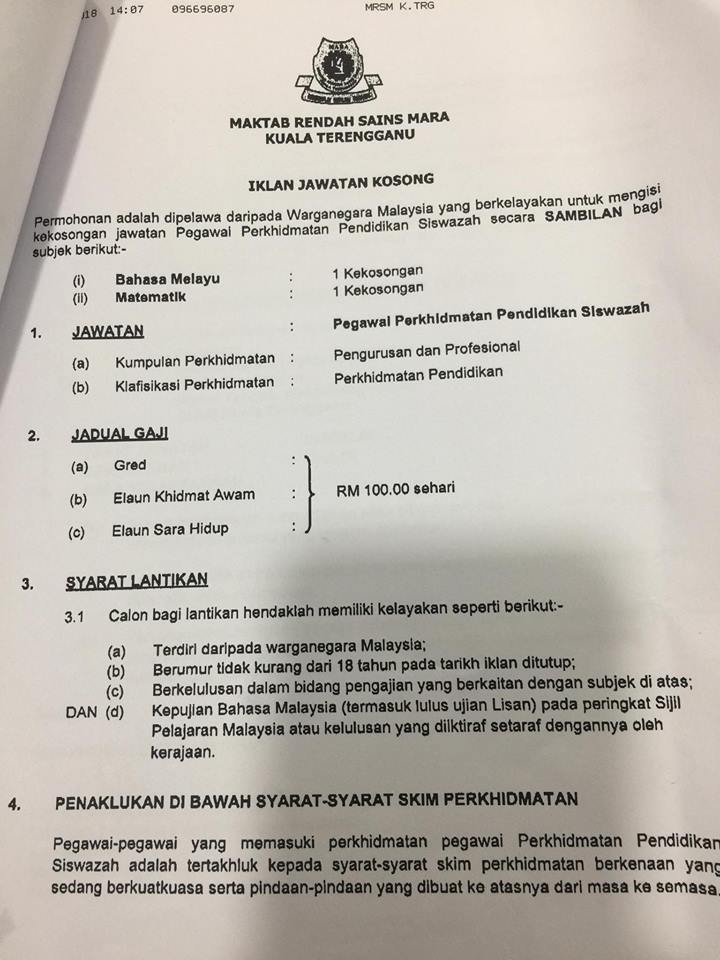 Jawatan Kosong di Maktab Rendah Sains Mara - 6 Ogos 2018 