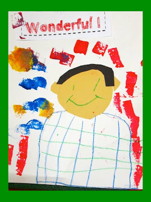 Kindergarten Self-Portraits in Response to picture book & song "You're Wonderful" by Debbie Clement