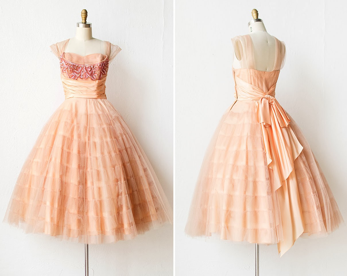 vintage 1950s peach tulle sequin prom dress  Pursuit of Bliss Dress