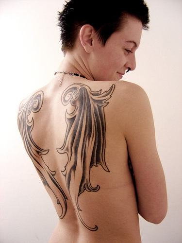 full back tattoo wings. angel wings back tattoo. wing