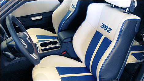 The interior of the Challenger SRT8'2 Inaugural Edition features standard