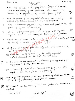 CBSE Class 10 - Mathematics - Polynomials - Unit Test Paper (2019-20) (#cbsenotes)(#eduvictors)