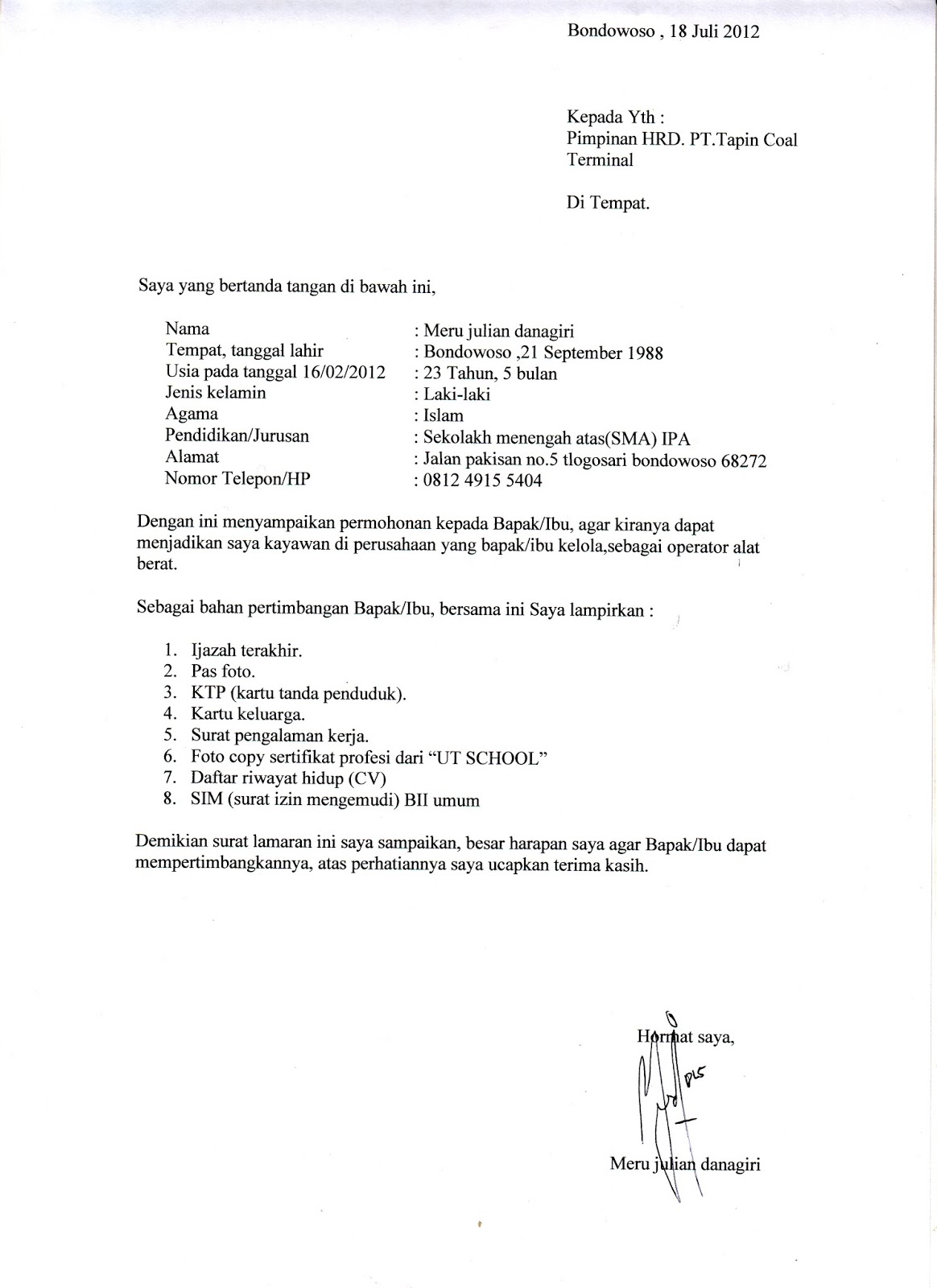 Surat Lamaran Kerja Format Word  ben jobs