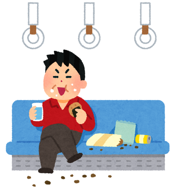 無料イラスト かわいいフリー素材集 電車で物を食べる人のイラスト