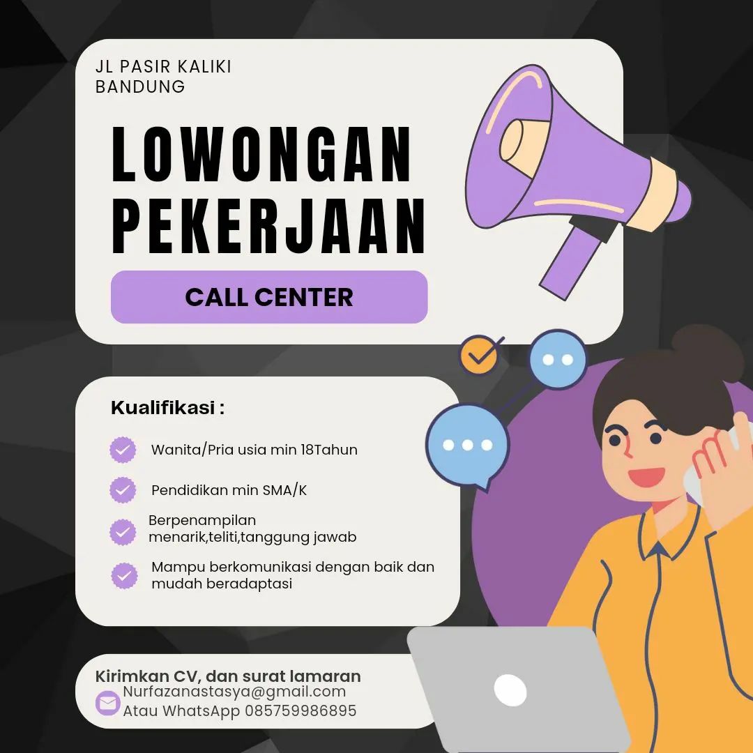 Lowongan Kerja Call Center & Staff Admin  PT. Kontak Perkasa Bandung April 2024