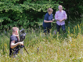 Irene Palmer and Tony Robinson being filmed on Downe Bank.  6 July 2016.