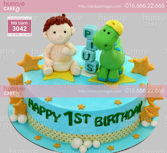 Bánh gato sinh nhật đẹp nặn 3D bé trai và khủng long