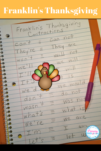 Grab a FREE template and see how I review contractions and other important skills in November with my students. We have fun with Thanksgiving-themed books, games, math & literacy reviews, and activities like this contraction foldable (free template). #contractions #teachingcontractions #contractionactivity