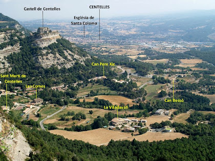 Panoràmica del Castell de Centelles i de Sant Martí des del mirador de la cinglera del Puig Fabregar