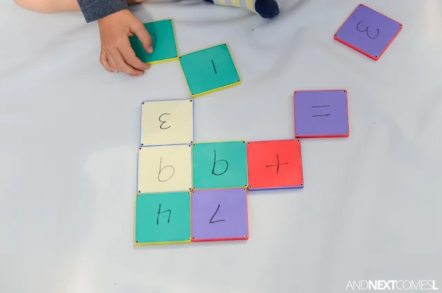Math activity for kids using Magna-Tiles from And Next Comes L