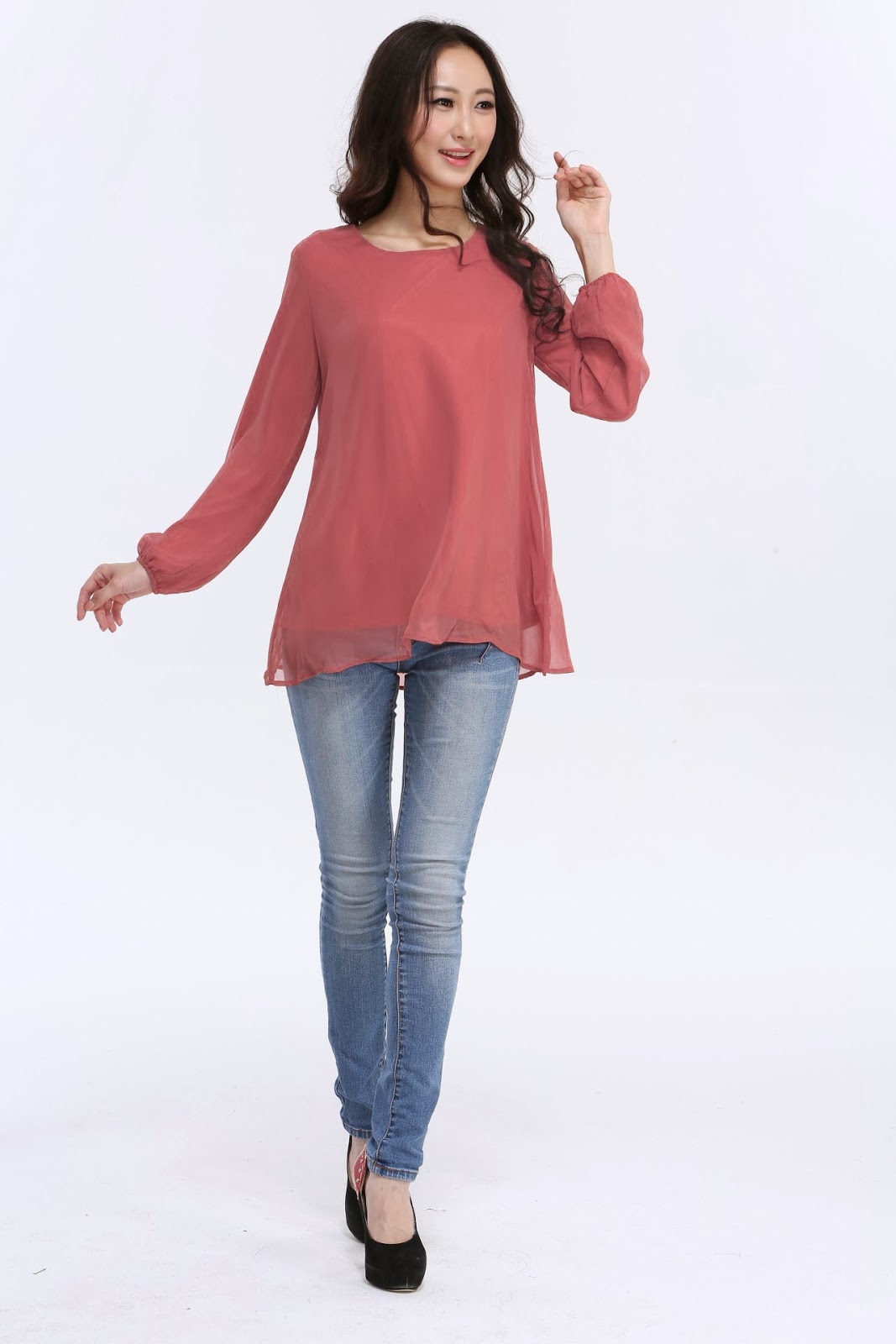 Infojelita Fesyen Blouse  Chiffon Plain dengan Tali Pingggang