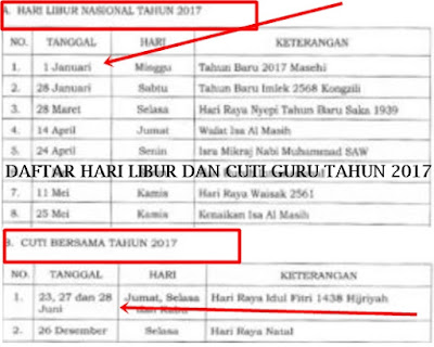 DAFTAR HAARI LIBUR & CUTI GURU TAHUN 2017 DARI MENPAN RB