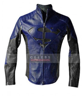 SUPERMAN BLACK AND BLUE LEATHER JACKET