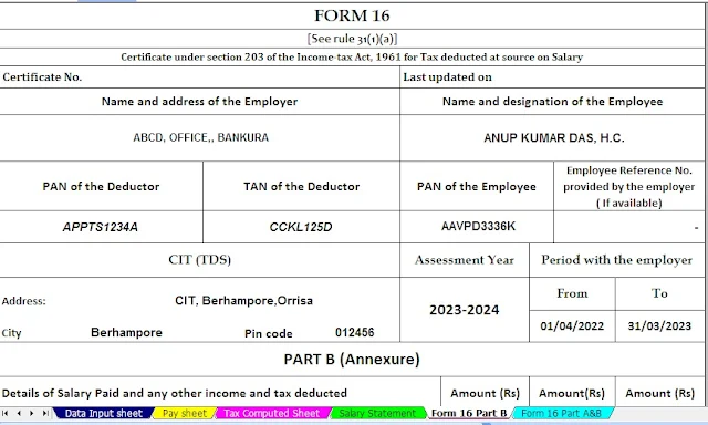 Income Tax Preparation Software All in One in Excel for the West Bengal Government Employees