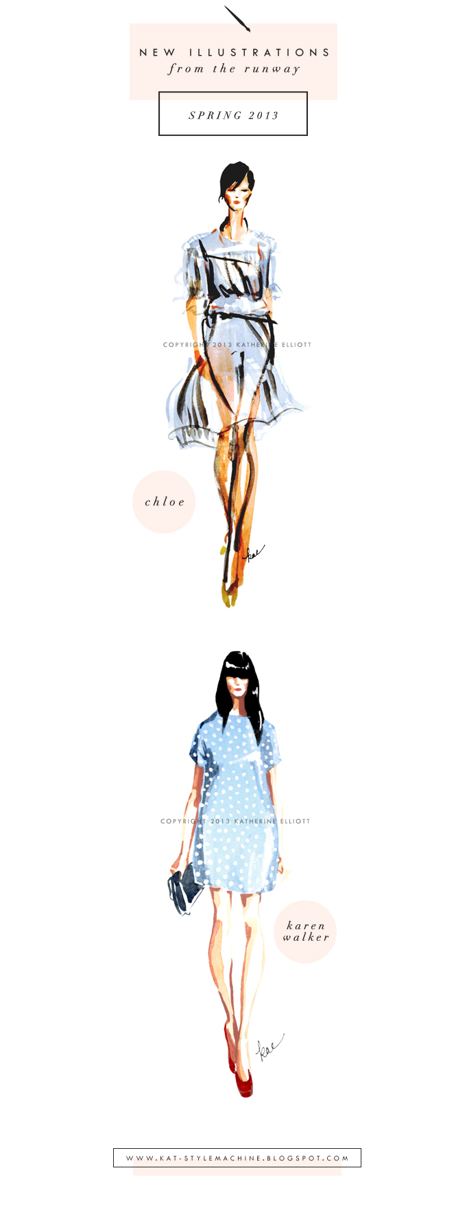 fashion illustration runway shows spring 2013 karen walker and chloe dresses