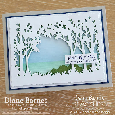Handmade peaceful coastal garden scene card using Stampin Up! Grassy Grove bundle, Grove dies, Deckled Rectangles dies, Inspired Thoughts stamp set. Card by Di Barnes - Independent Demonstrator in Sydney Australia - colourmehappy -stampinupcards - cardmaking - diecutting - stamping