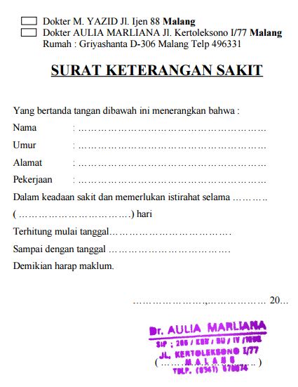 Contoh Surat Keterangan Sakit Dokter Praktek untuk Siswa 