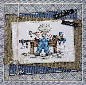 Masculine vintage style card featuring cute boy doing DIY (image is The Workbench from LOTV)