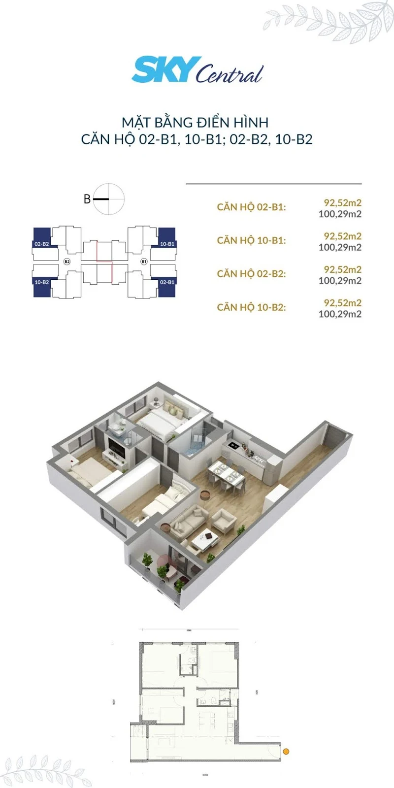 Thiết kế căn hộ 3 phòng ngủ tòa B