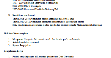 Contoh Daftar Riwayat Hidup  CV Lamaran kerja yang Baik 