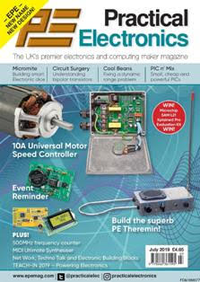 PE Practical Electronics - July 2019 | ISSN 0262-3617 | PDF HQ | Mensile | Professionisti | Elettronica | Tecnologia
Everyday Practical Electronics is a UK published magazine that is available in print or downloadable format.
Practical Electronics was a UK published magazine, founded in 1964, as a constructors' magazine for the electronics enthusiast. In 1971 a novice-level magazine, Everyday Electronics, was begun by the same publisher. Until 1977, both titles had the same production and editorial team.
In 1986, both titles were sold by their owner, IPC Magazines, to independent publishers and the editorial teams remained separate.
By the early 1990s, the title experienced a marked decline in market share and, in 1992, it was purchased by Wimborne Publishing Ltd. which was, at that time, the publisher of the rival, novice-level Everyday Electronics. The two magazines were merged to form Everyday with Practical Electronics (EPE) - the «with» in the title being dropped from the November 1995 issue. In February 1999, the publisher acquired the former rival, Electronics Today International, and merged it into EPE.