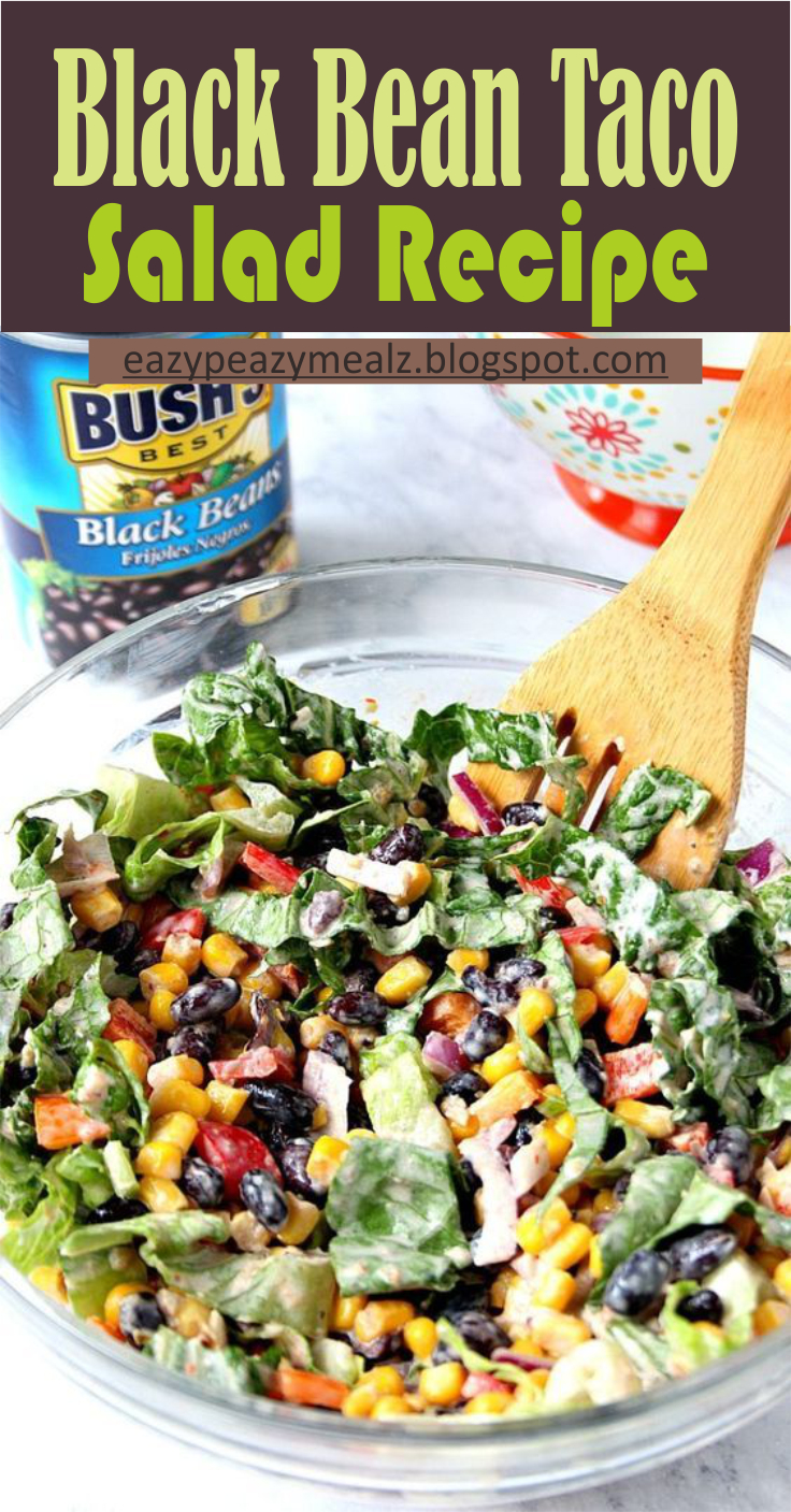 Black Bean Taco Salad Recipe – a lighter version of the classic taco salad. Packed with vegetables and black beans in place of chicken for protein. The dressing is simply irresistible!