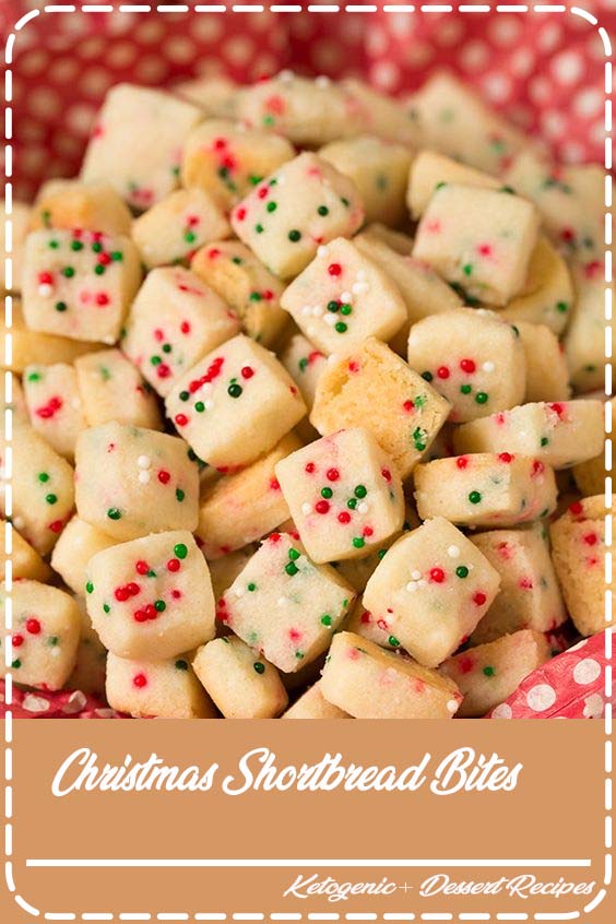 Christmas Shortbread Bites - these are the most pop-able fun to eat cookies out there! They were actually really easy to make and they taste AMAZING! A perfect Christmas treat, but you could also use a rainbow sprinkle blend for birthdays.