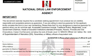 NDLEA Recruitment 2023: Download Referee/Guarantor Form 2023 PDF