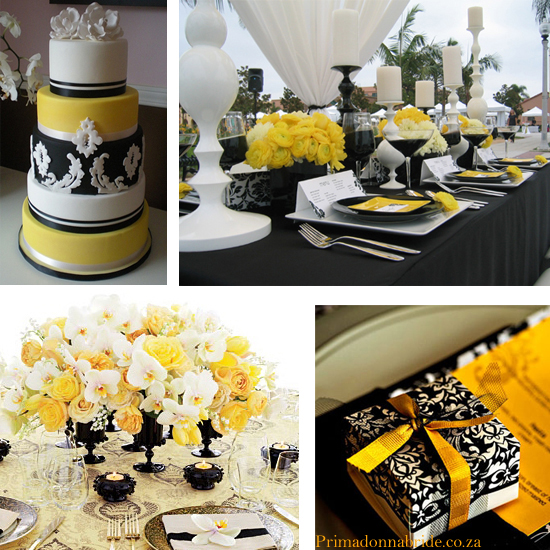 white and black and yellow wedding