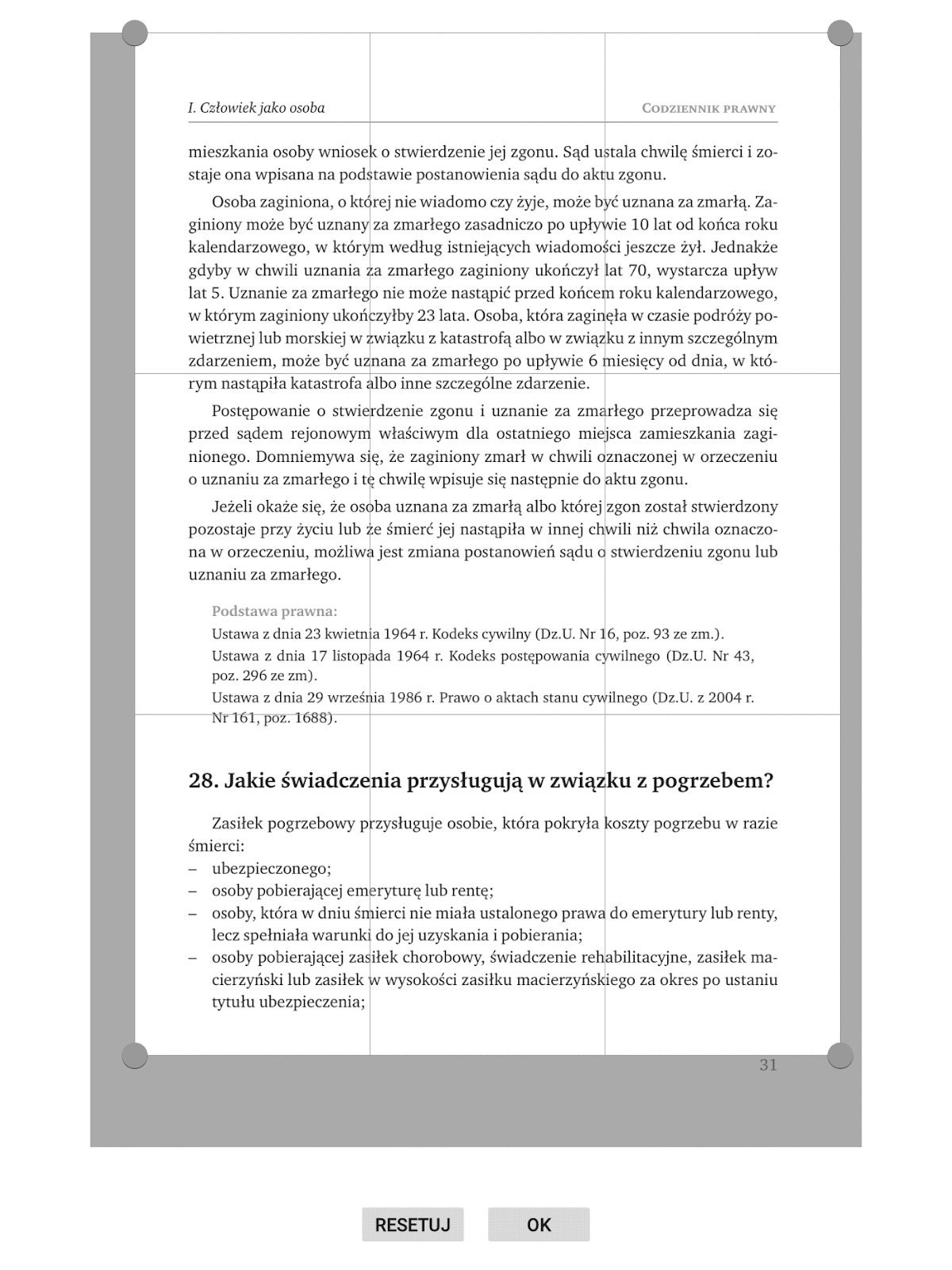Ręczne przycinanie strony PDF w aplikacji Xreader na PocketBook InkPad X Pro