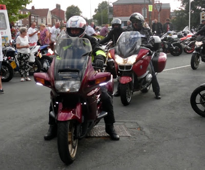 Riders arriving for Brigg Bike Night 2018 in the town centre