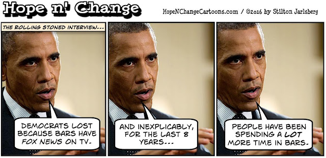 obama, obama jokes, political, humor, cartoon, conservative, hope n' change, hope and change, stilton jarlsberg, fox news, bars, restaurants, rolling stone