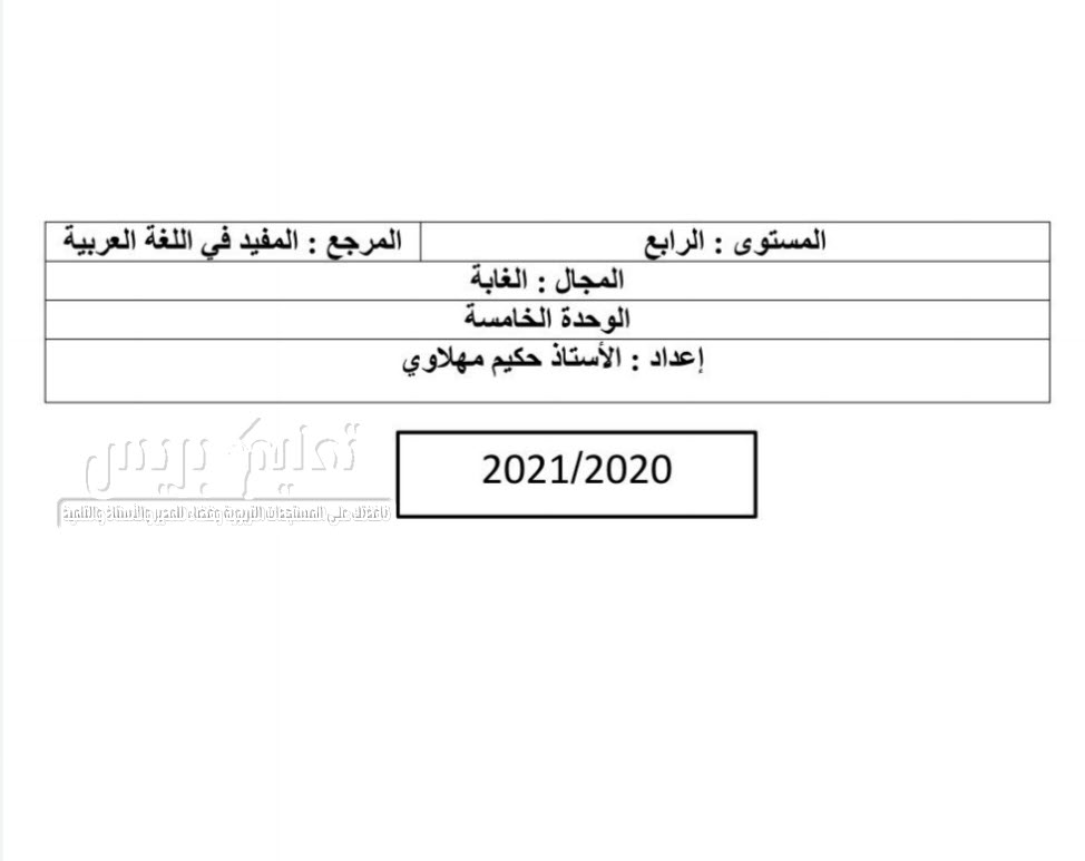 جذاذات الوحدة الخامسة كاملة مرجع المفيد في اللغة العربية المستوى الرابع وفق المنهاج المنقح - محينة