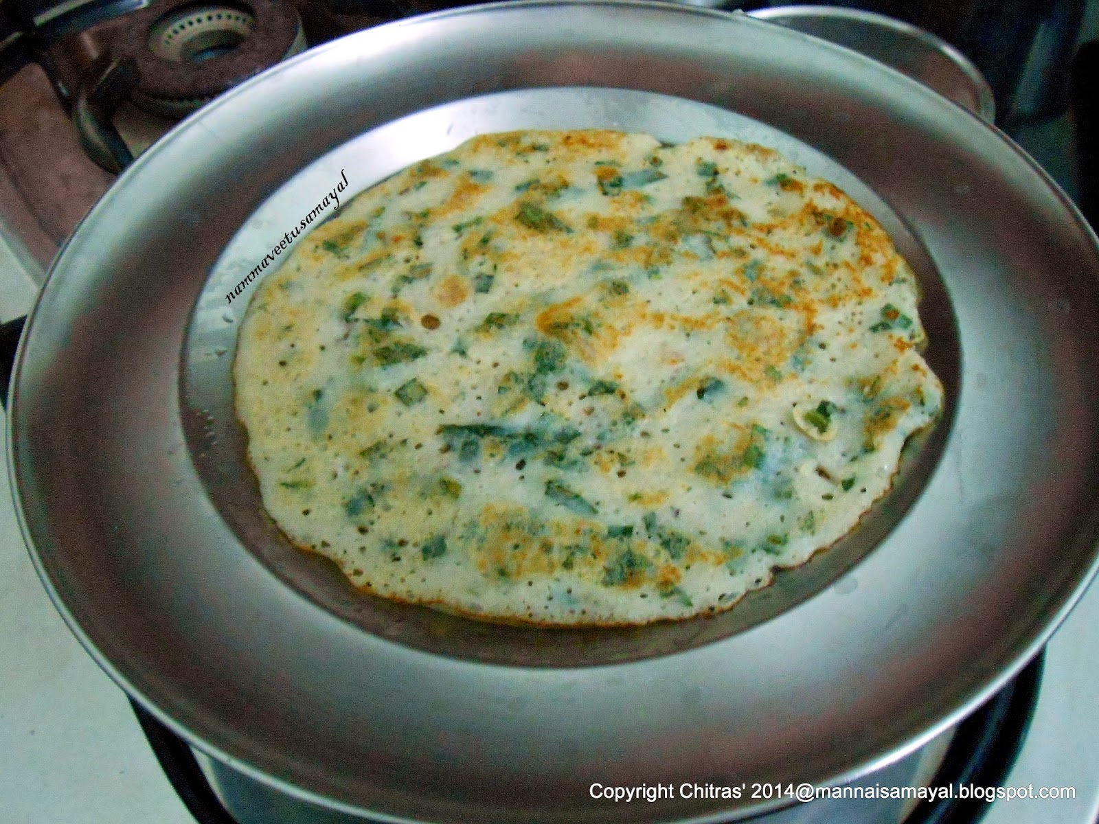 Spinach Dosai [ Kodi pasalai dosai ]