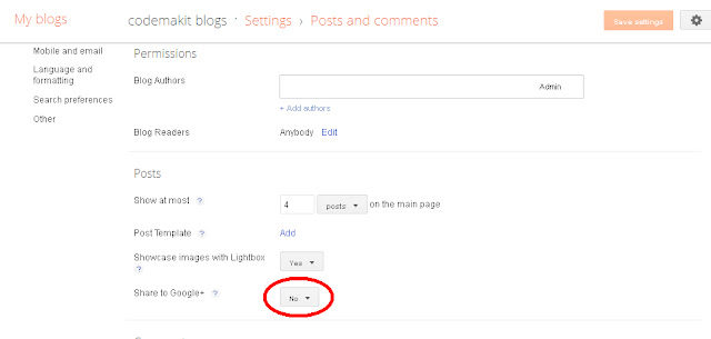 Share your blogger posts to your Google plus Circle Screenshot