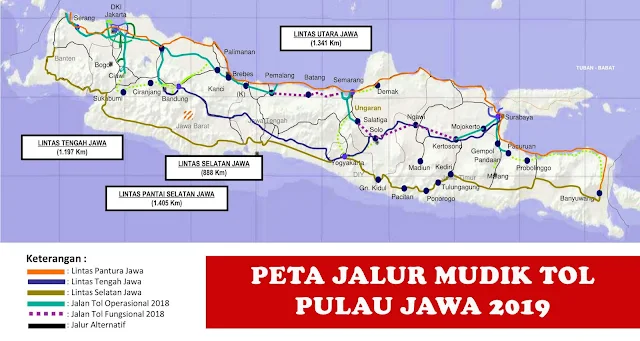 image: Peta Jalur Mudik TOL Pulau Jawa 2019