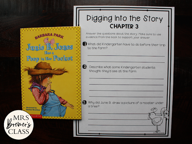 Junie B Jones Has a Peep in Her Pocket book study activities unit with Common Core literacy companion activities for First Grade and Second Grade