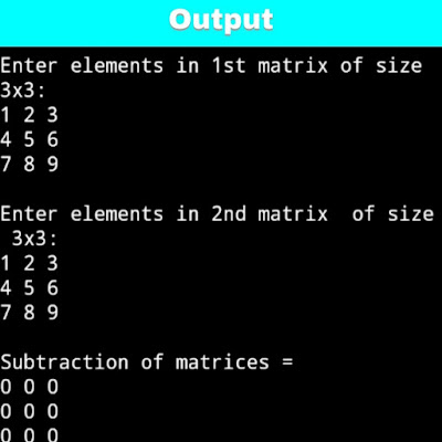 C program to print subtraction of two matrices using array