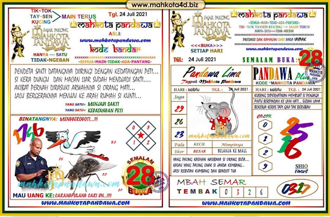 Syair Prediksi Pakong Mahkota Pandawa Sabtu, 24 - Juli - 2021