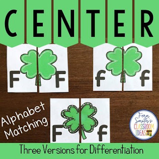Alphabet Matching Literacy Center Easy Prep Uppercase & Lowercase Shamrocks